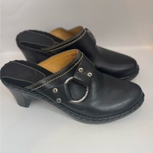 Frye Size 8 Charolette Ring Black Leather‎ Wedge Clog Mules